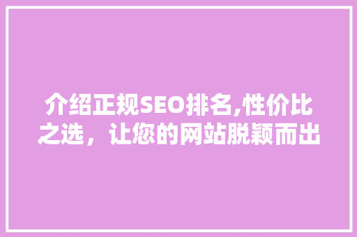 介绍正规SEO排名,性价比之选，让您的网站脱颖而出