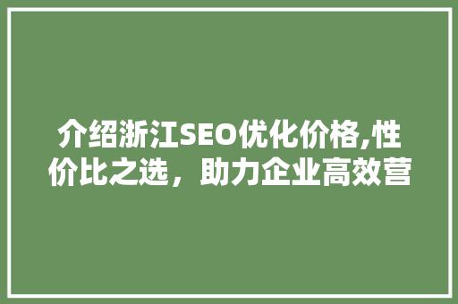 介绍浙江SEO优化价格,性价比之选，助力企业高效营销