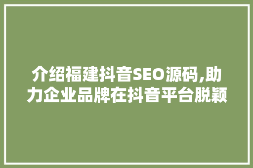 介绍福建抖音SEO源码,助力企业品牌在抖音平台脱颖而出