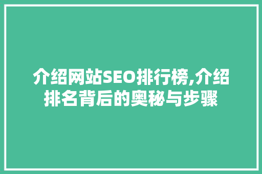 介绍网站SEO排行榜,介绍排名背后的奥秘与步骤