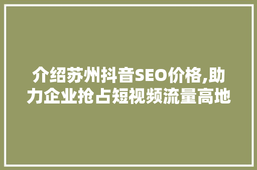 介绍苏州抖音SEO价格,助力企业抢占短视频流量高地