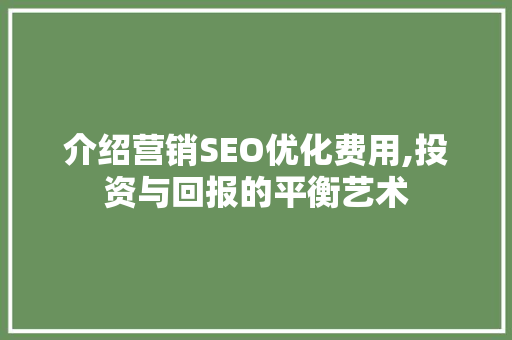 介绍营销SEO优化费用,投资与回报的平衡艺术