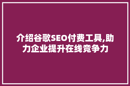 介绍谷歌SEO付费工具,助力企业提升在线竞争力