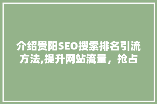介绍贵阳SEO搜索排名引流方法,提升网站流量，抢占市场先机