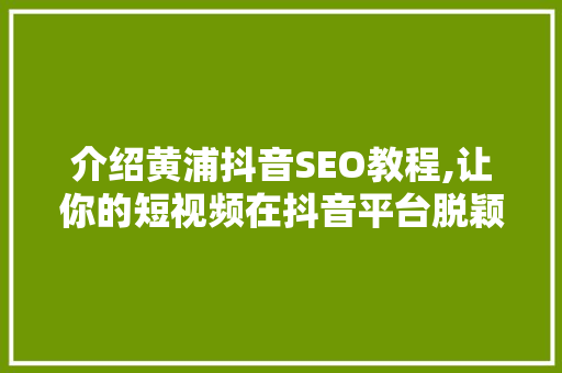 介绍黄浦抖音SEO教程,让你的短视频在抖音平台脱颖而出