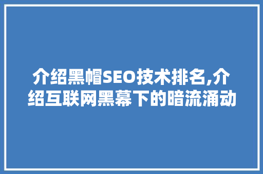 介绍黑帽SEO技术排名,介绍互联网黑幕下的暗流涌动