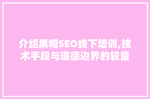 介绍黑帽SEO线下培训,技术手段与道德边界的较量