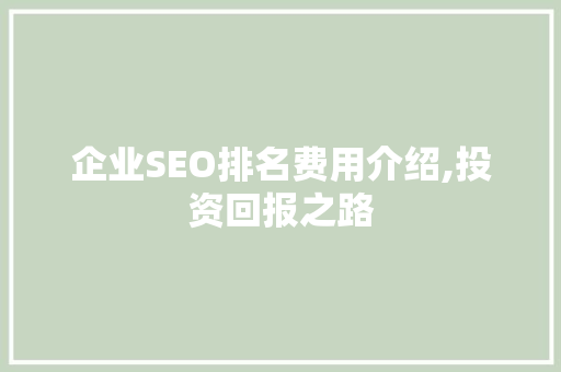 企业SEO排名费用介绍,投资回报之路
