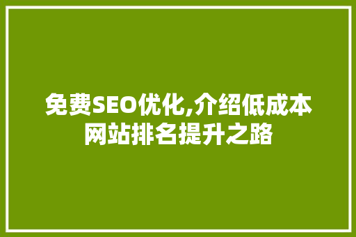 免费SEO优化,介绍低成本网站排名提升之路