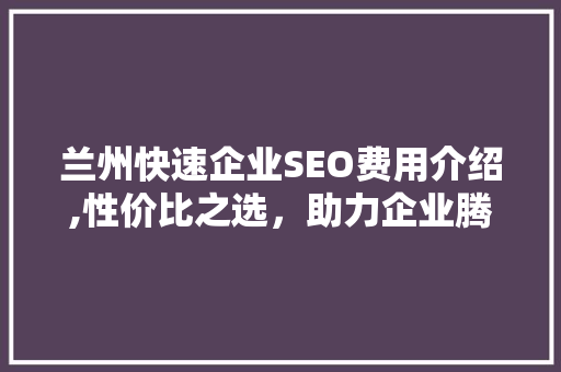 兰州快速企业SEO费用介绍,性价比之选，助力企业腾飞