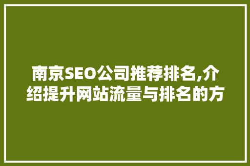 南京SEO公司推荐排名,介绍提升网站流量与排名的方法 南京SEO公司推荐排名,介绍提升网站流量与排名的方法