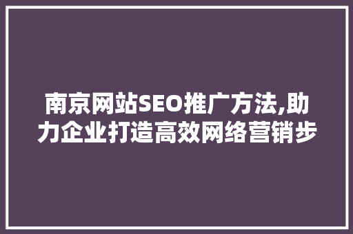 南京网站SEO推广方法,助力企业打造高效网络营销步骤