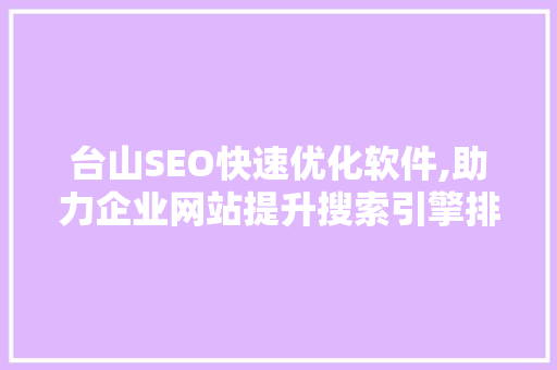 台山SEO快速优化软件,助力企业网站提升搜索引擎排名，抢占市场先机