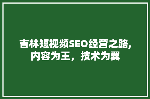 吉林短视频SEO经营之路,内容为王，技术为翼