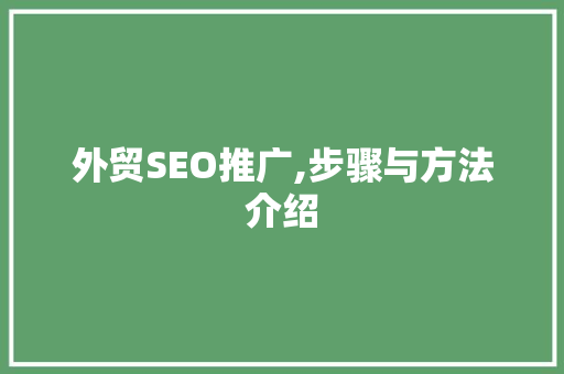 外贸SEO推广,步骤与方法介绍 电脑基础