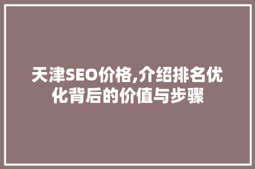 天津SEO价格,介绍排名优化背后的价值与步骤 网络技术 天津SEO价格,介绍排名优化背后的价值与步骤 网络技术