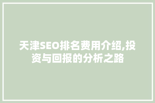 天津SEO排名费用介绍,投资与回报的分析之路 电脑故障维修 天津SEO排名费用介绍,投资与回报的分析之路 电脑故障维修