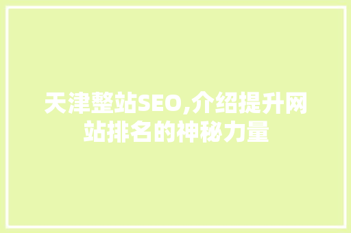天津整站SEO,介绍提升网站排名的神秘力量