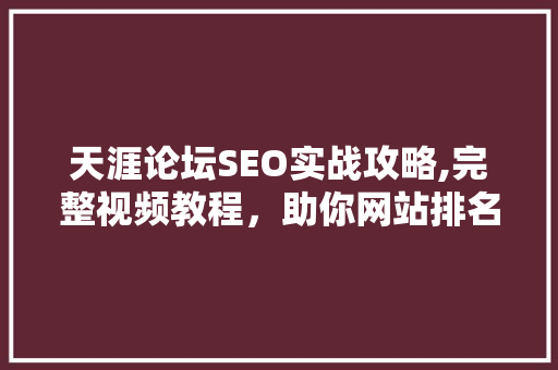 天涯论坛SEO实战攻略,完整视频教程，助你网站排名飙升！ 电脑故障维修