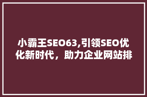 小霸王SEO63,引领SEO优化新时代，助力企业网站排名提升