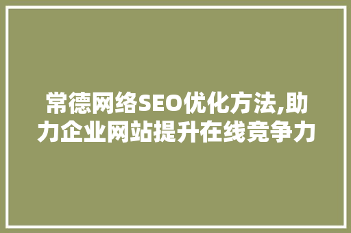 常德网络SEO优化方法,助力企业网站提升在线竞争力
