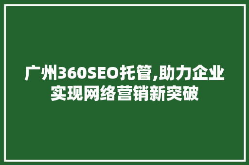 广州360SEO托管,助力企业实现网络营销新突破