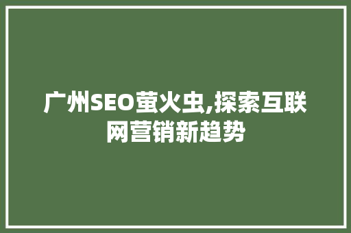 广州SEO萤火虫,探索互联网营销新趋势