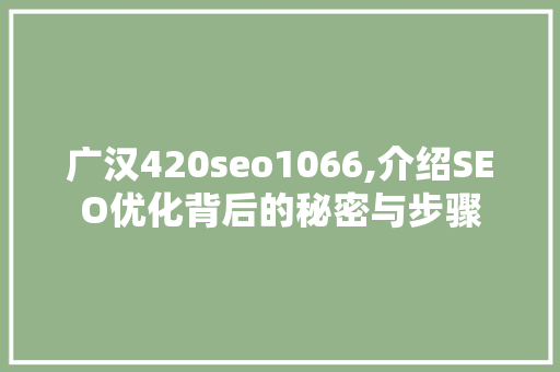 广汉420seo1066,介绍SEO优化背后的秘密与步骤 操作系统