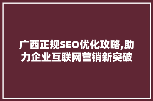 广西正规SEO优化攻略,助力企业互联网营销新突破 操作系统