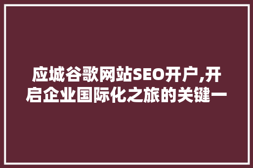 应城谷歌网站SEO开户,开启企业国际化之旅的关键一步