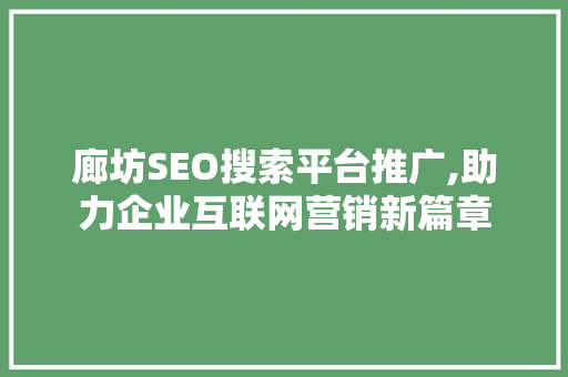 廊坊SEO搜索平台推广,助力企业互联网营销新篇章