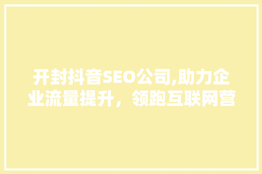 开封抖音SEO公司,助力企业流量提升，领跑互联网营销新赛道