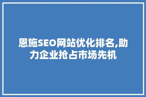 恩施SEO网站优化排名,助力企业抢占市场先机