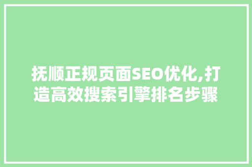 抚顺正规页面SEO优化,打造高效搜索引擎排名步骤