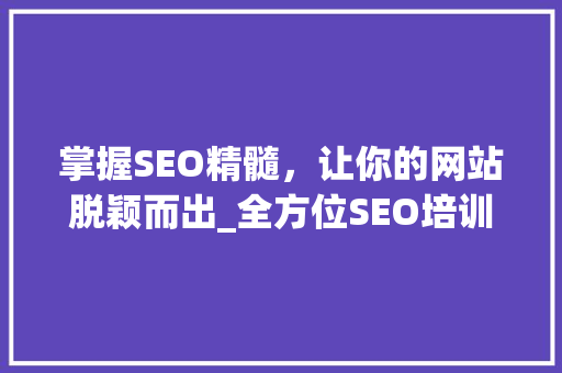 掌握SEO精髓，让你的网站脱颖而出_全方位SEO培训教程介绍