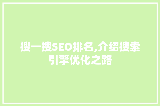 搜一搜SEO排名,介绍搜索引擎优化之路