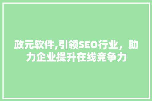 政元软件,引领SEO行业,助力企业提升在线竞争力 政元软件,引领SEO行业,助力企业提升在线竞争力