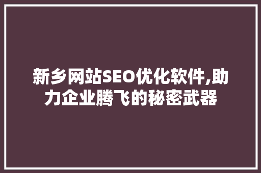 新乡网站SEO优化软件,助力企业腾飞的秘密武器
