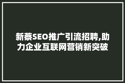 新蔡SEO推广引流招聘,助力企业互联网营销新突破