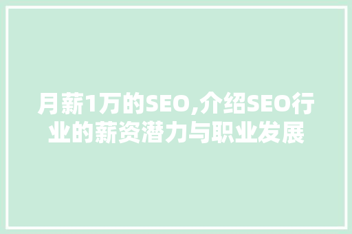 月薪1万的SEO,介绍SEO行业的薪资潜力与职业发展