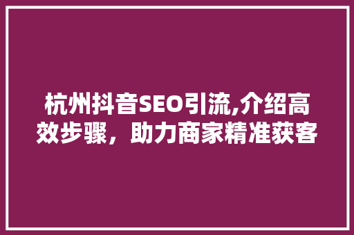 杭州抖音SEO引流,介绍高效步骤，助力商家精准获客