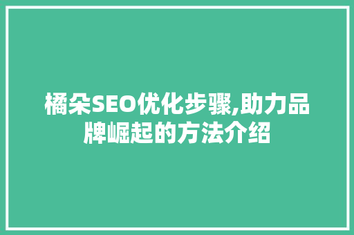橘朵SEO优化步骤,助力品牌崛起的方法介绍