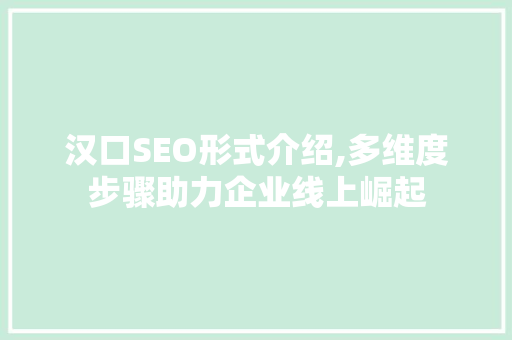 汉口SEO形式介绍,多维度步骤助力企业线上崛起