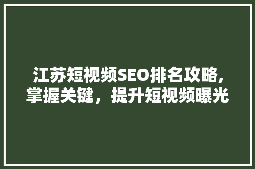 江苏短视频SEO排名攻略,掌握关键，提升短视频曝光度