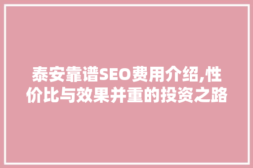 泰安靠谱SEO费用介绍,性价比与效果并重的投资之路