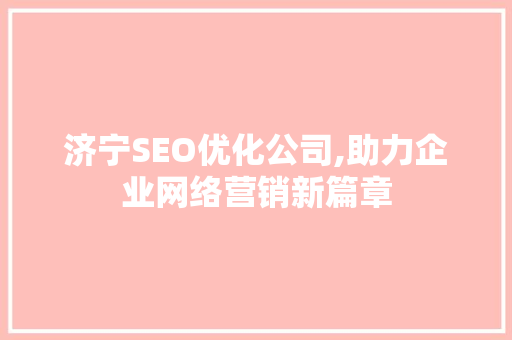 济宁SEO优化公司,助力企业网络营销新篇章 编程语言