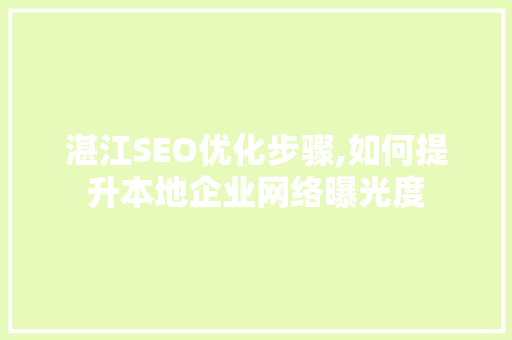 湛江SEO优化步骤,如何提升本地企业网络曝光度