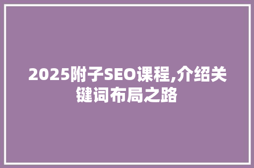 2025附子SEO课程,介绍关键词布局之路