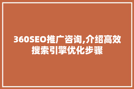 360SEO推广咨询,介绍高效搜索引擎优化步骤