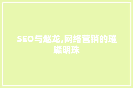 SEO与赵龙,网络营销的璀璨明珠